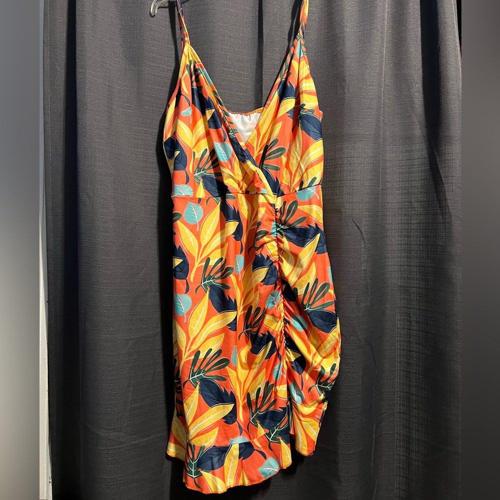 Tropical Belted Ruffle Cami Dress